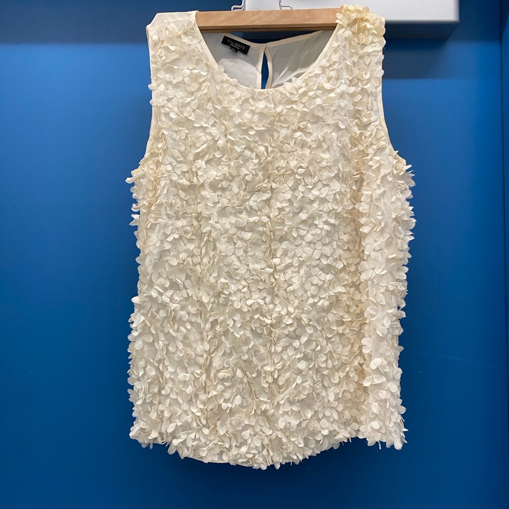 Talbots Cream Embellished Ruffled Tank Top